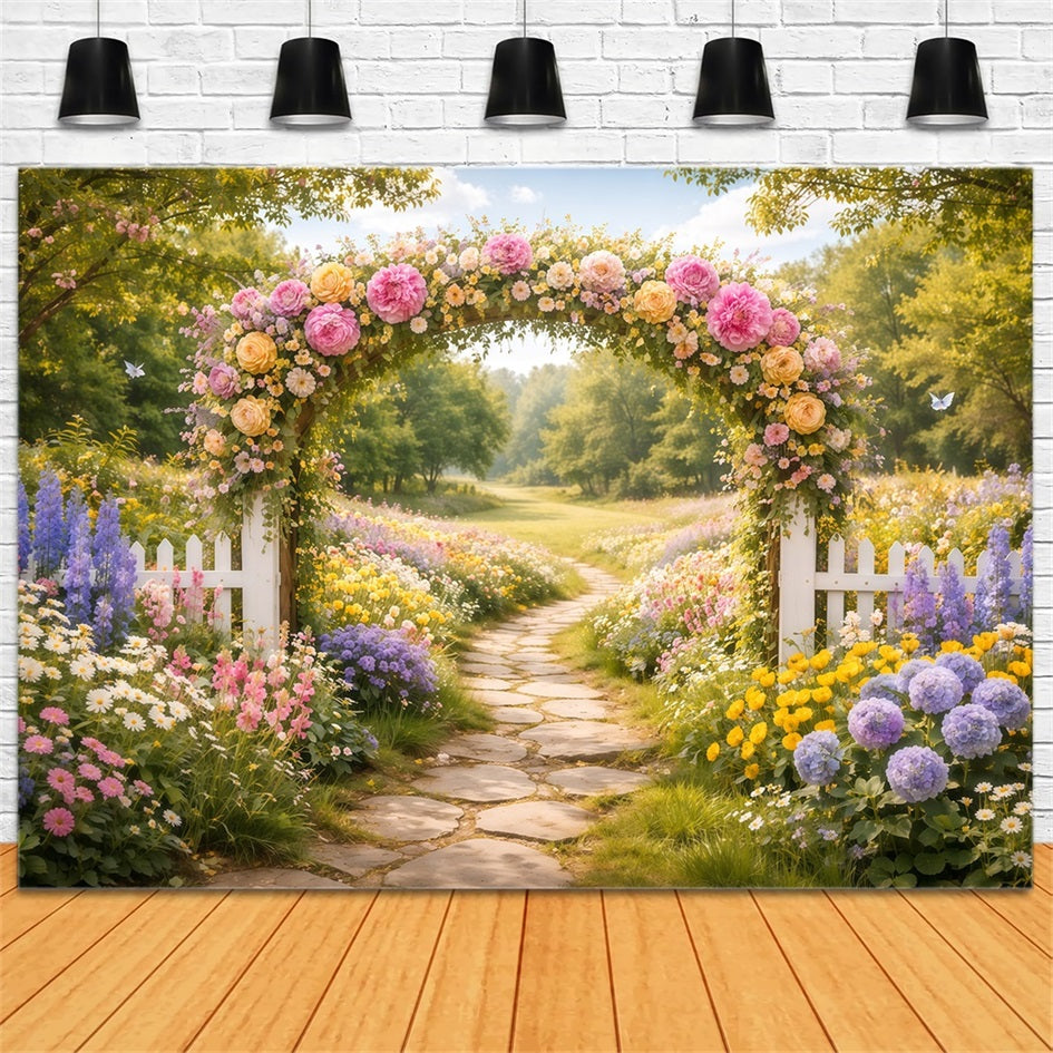 Spring Flower Backdrop Wildflower Arch Meadow Trail Floral Garden Backdrop LXX61-206