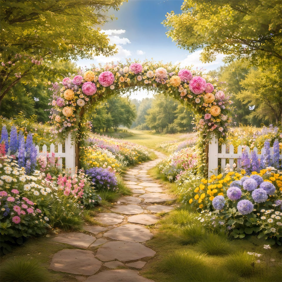 Spring Flower Backdrop Wildflower Arch Meadow Trail Floral Garden Backdrop LXX61-206