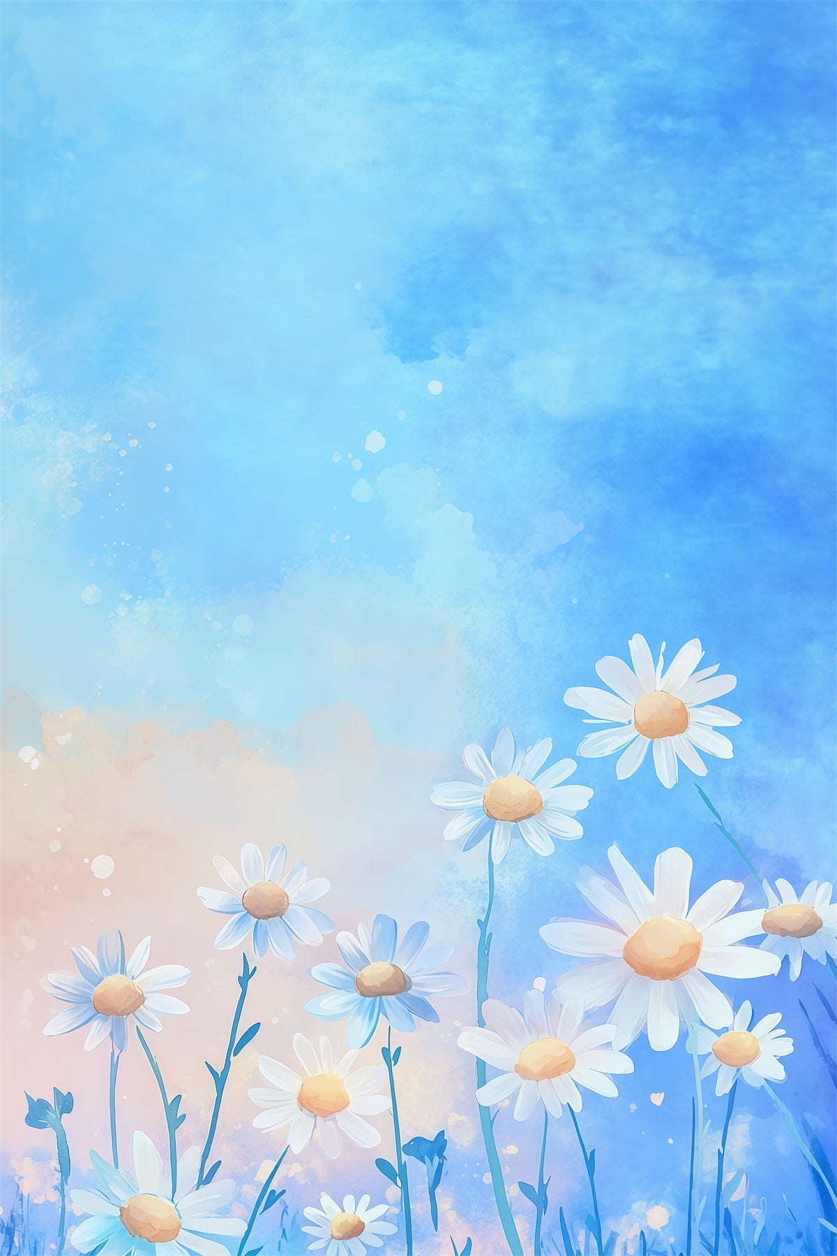 Daisy Photo Backdrop Watercolor Flower Sky Wash Floral Photography Backdrops LXX61-207
