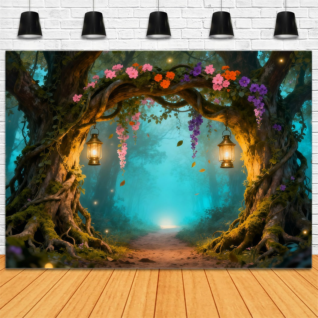 Enchanted Garden Photo Backdrop Enchanted Forest Lantern Arch Floral Fabric Backdrop LXX61-211