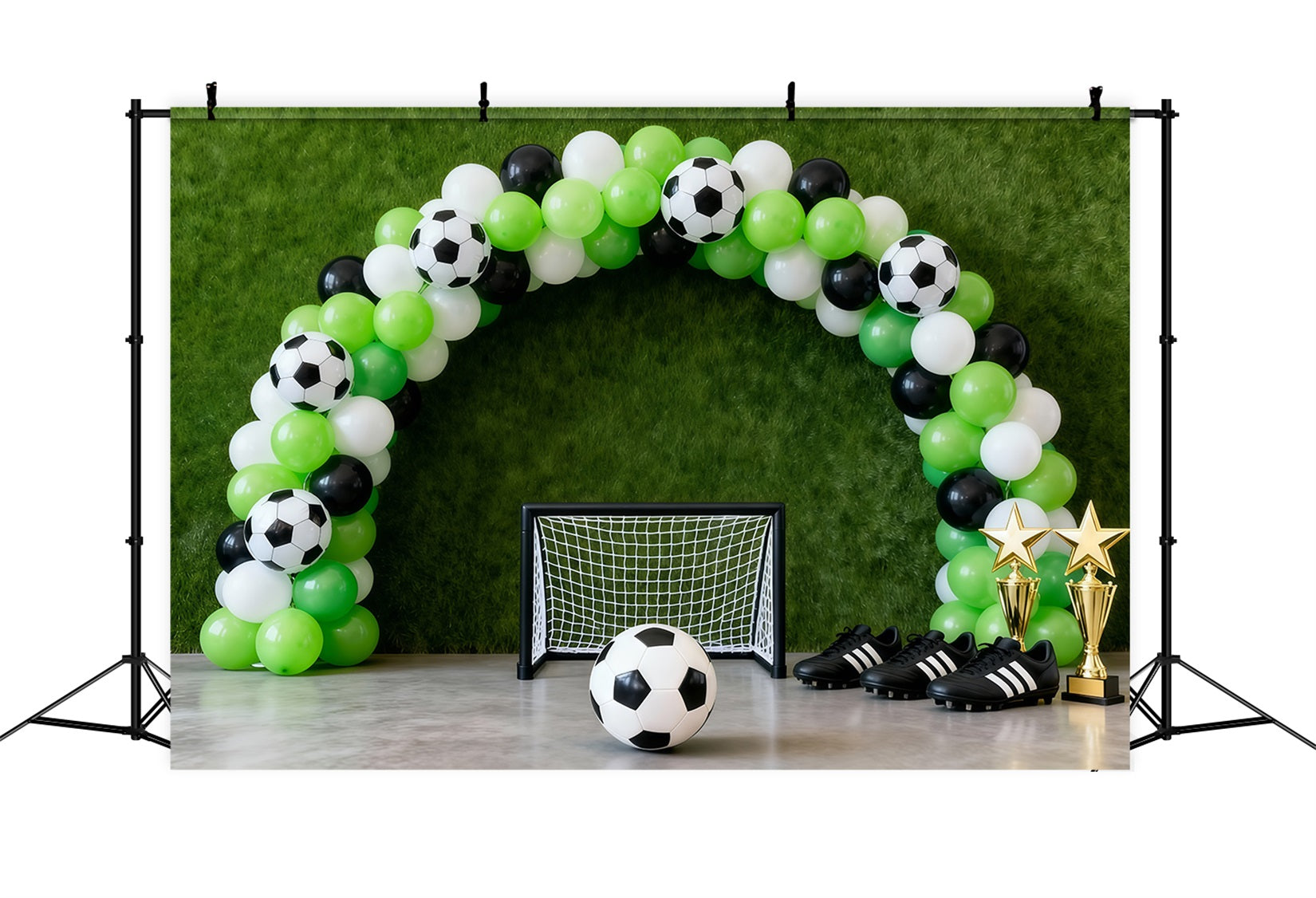 Soccer Photography Backdrop Green Balloon Goal Arch Sports Backdrop LXX61-212