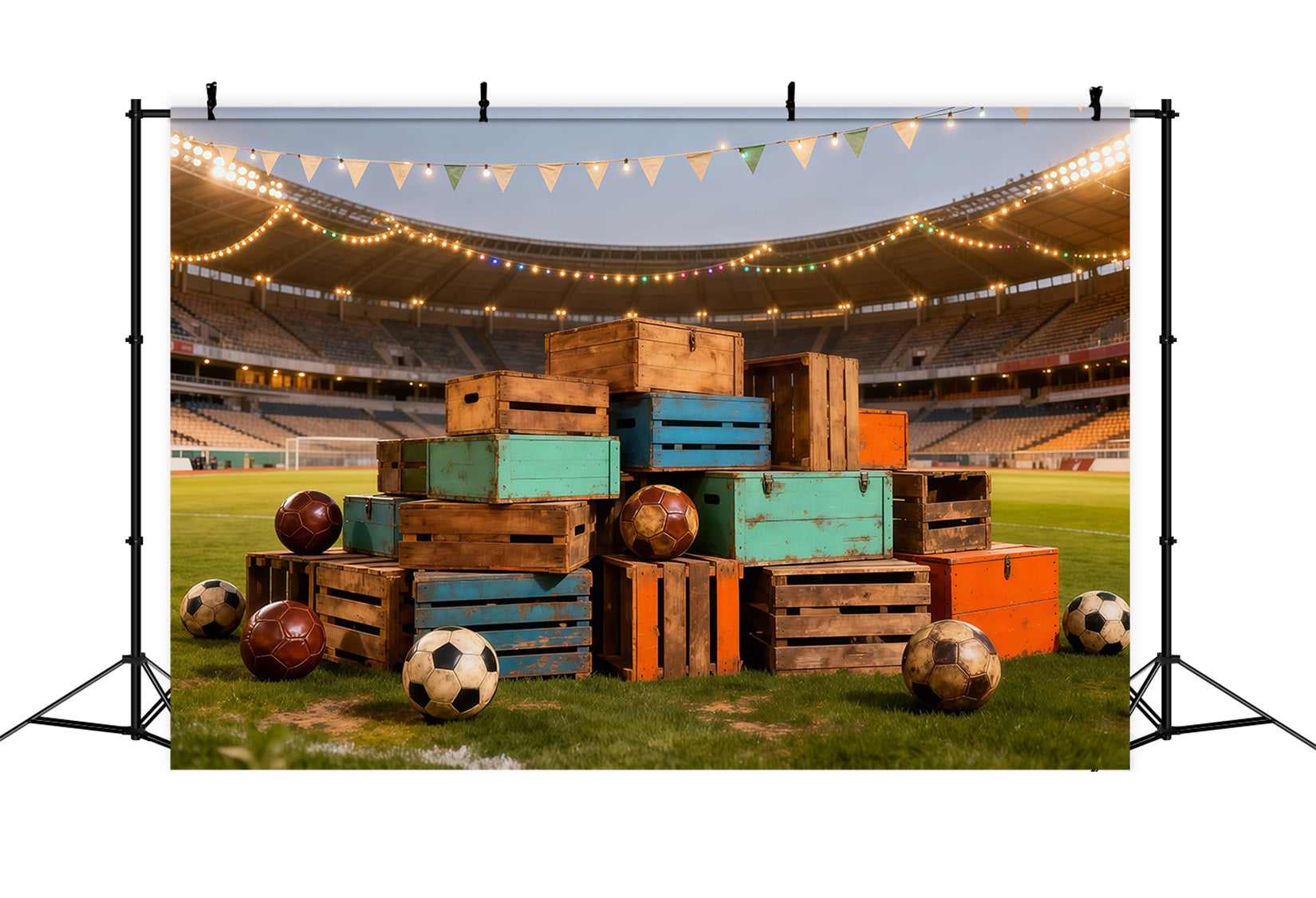 Soccer Photography Backdrop Vintage Crate Field Night Sports Theme Backdrop LXX61-217