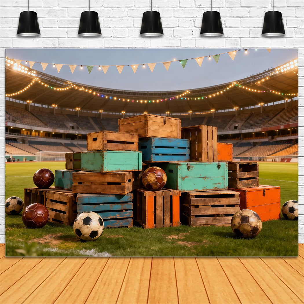 Soccer Photography Backdrop Vintage Crate Field Night Sports Theme Backdrop LXX61-217