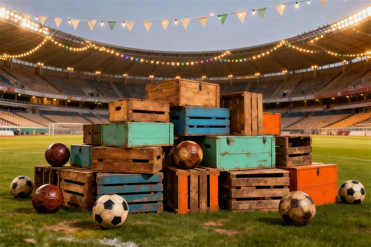 Soccer Photography Backdrop Vintage Crate Field Night Sports Theme Backdrop LXX61-217