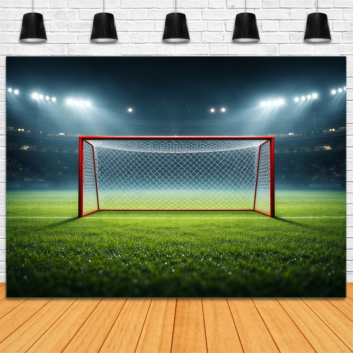 Soccer Field Backdrop Floodlit Goal Center Stage Sports Theme Backdrop LXX61-220