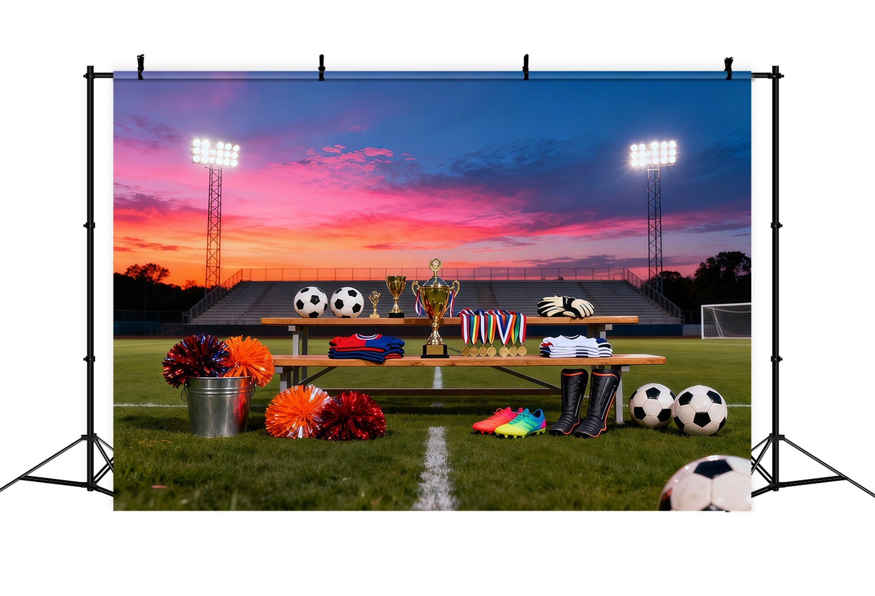 Soccer Backdrop Sunset Trophy Awards Display Sports Backdrops For Photography LXX61-225