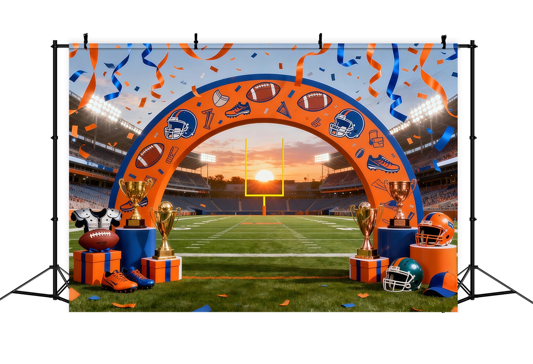 Football Field Backdrop Championship Arch Stadium Lights Sport Backdrop LXX61-226