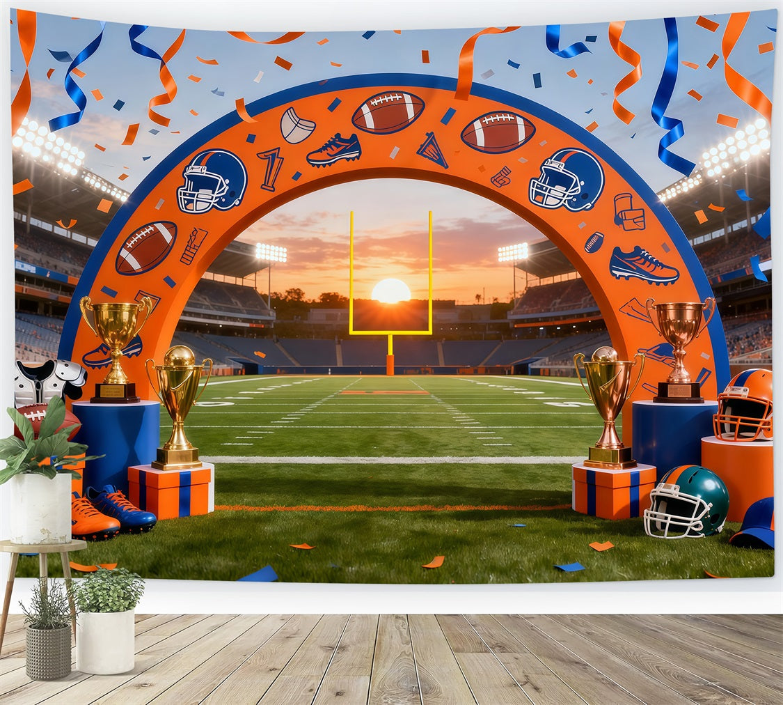 Football Field Backdrop Championship Arch Stadium Lights Sport Backdrop LXX61-226