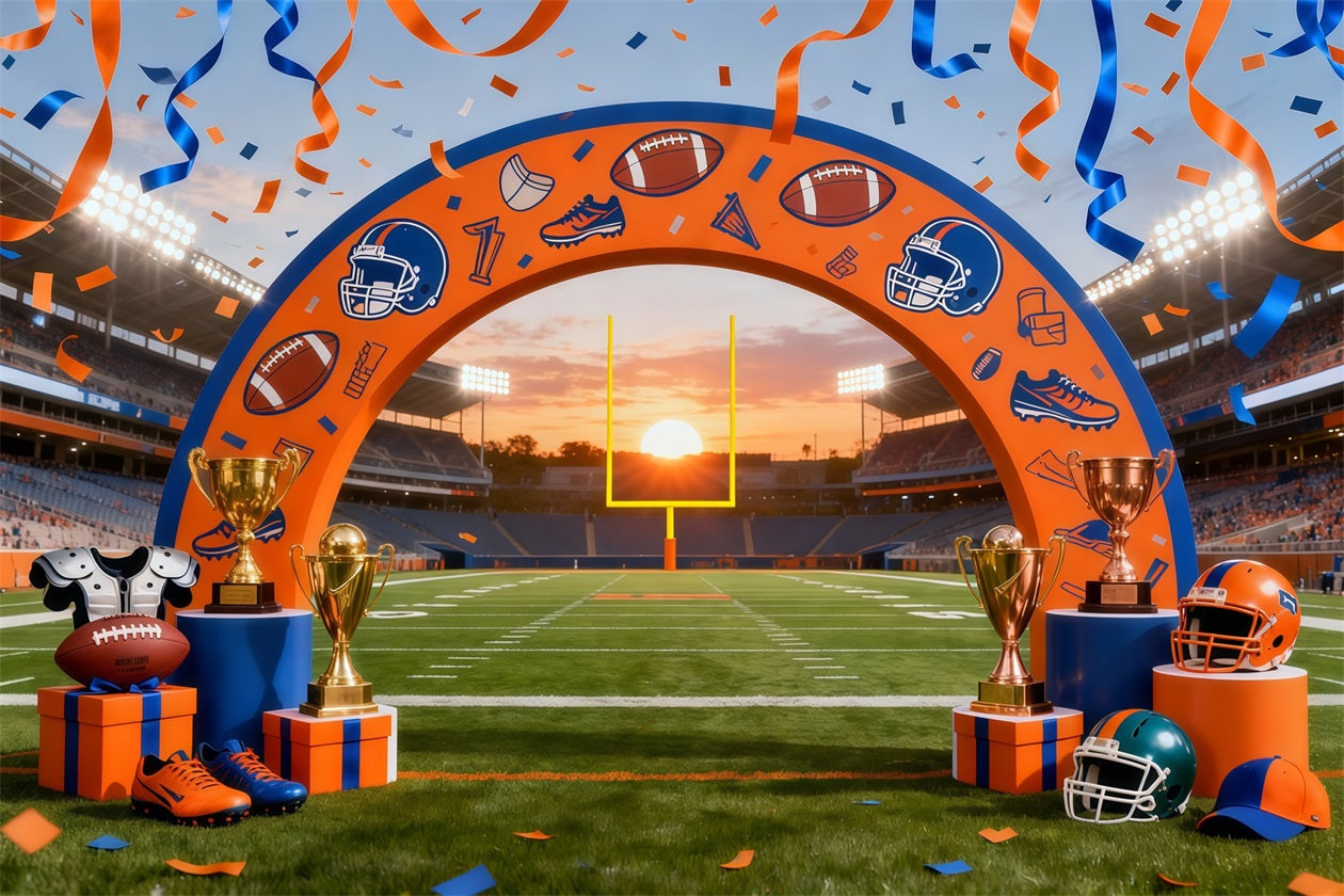 Football Field Backdrop Championship Arch Stadium Lights Sport Backdrop LXX61-226