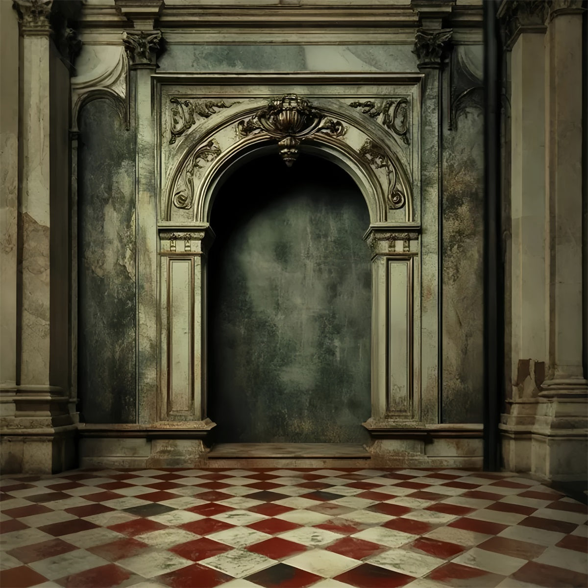 Portrait Photo Backdrop Baroque Archway Marble Interior Vintage Backdrop LXX61-30
