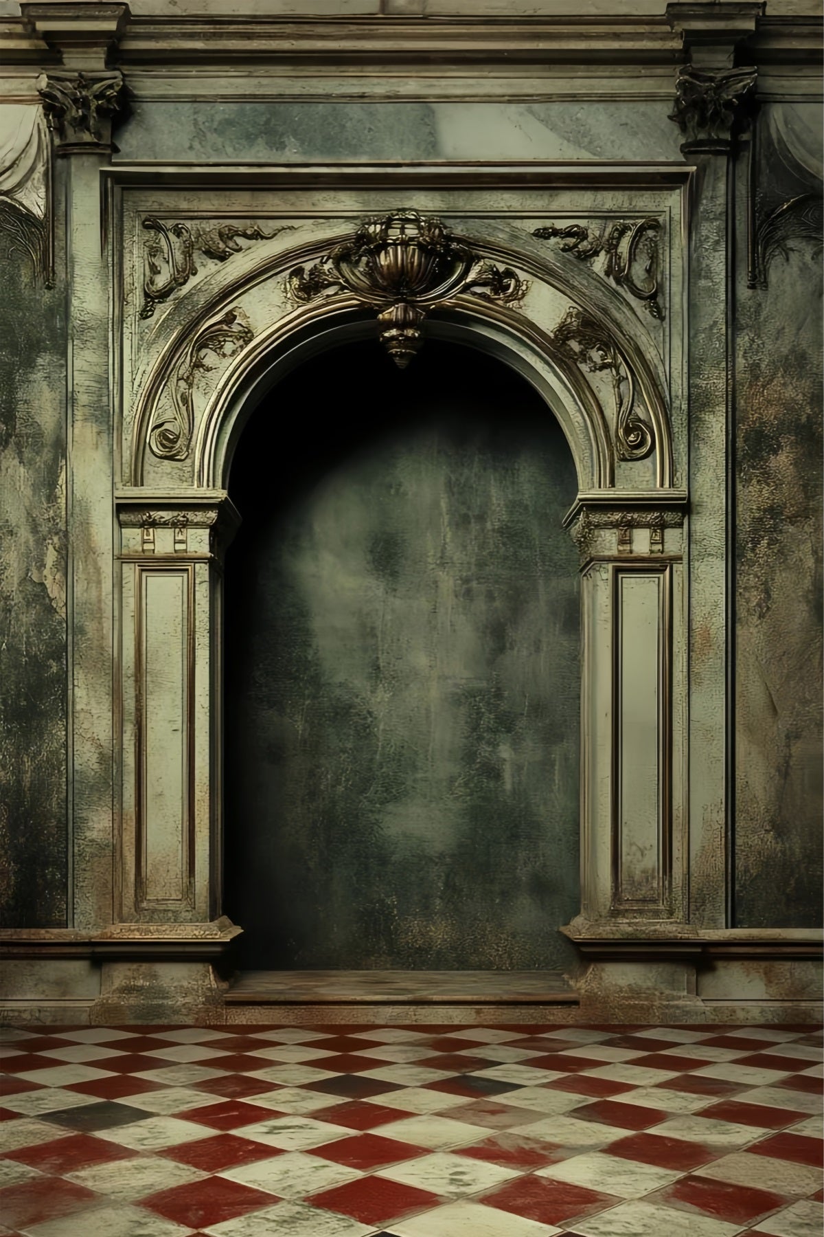 Portrait Photo Backdrop Baroque Archway Marble Interior Vintage Backdrop LXX61-30