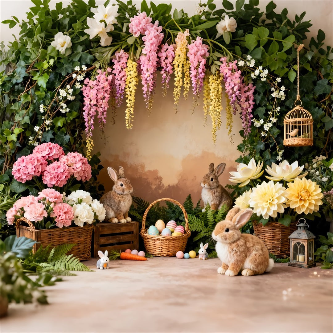 Easter Bunny Picture Backdrop Garden Flower Bouquet Egg Basket Backdrop Ideas For Easter LXX61-38