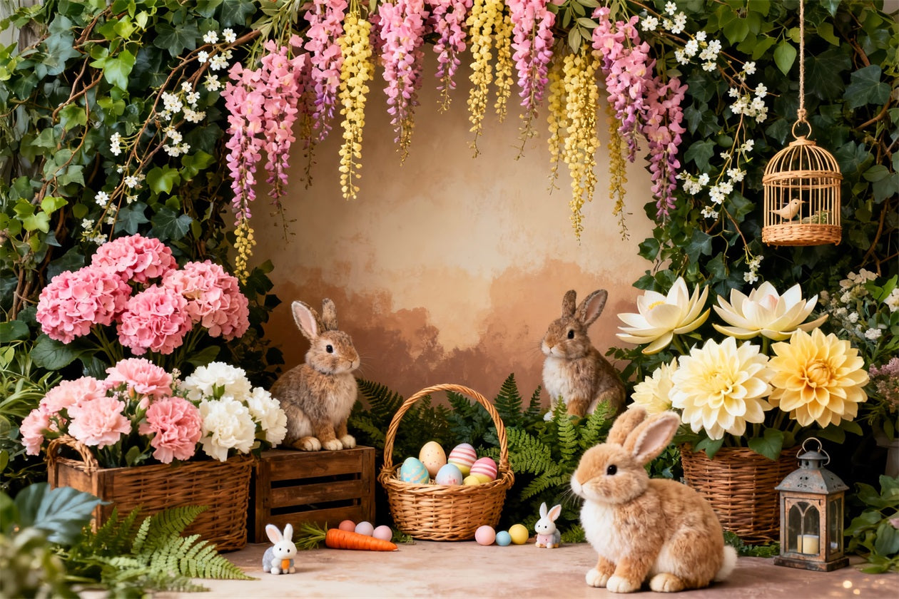 Easter Bunny Picture Backdrop Garden Flower Bouquet Egg Basket Backdrop Ideas For Easter LXX61-38