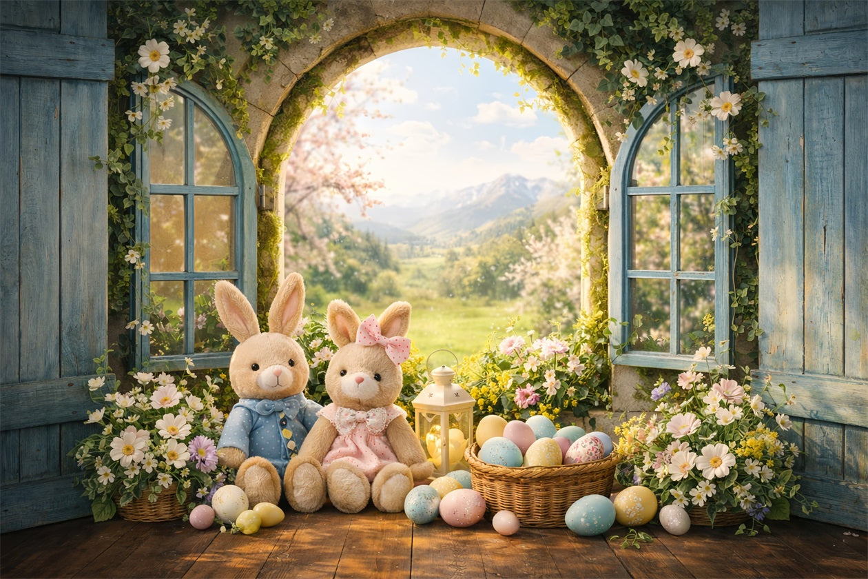 Bunny Photo Backdrop Spring Arch Window Wildflower Photo Booth Easter Backdrop Ideas LXX61-40