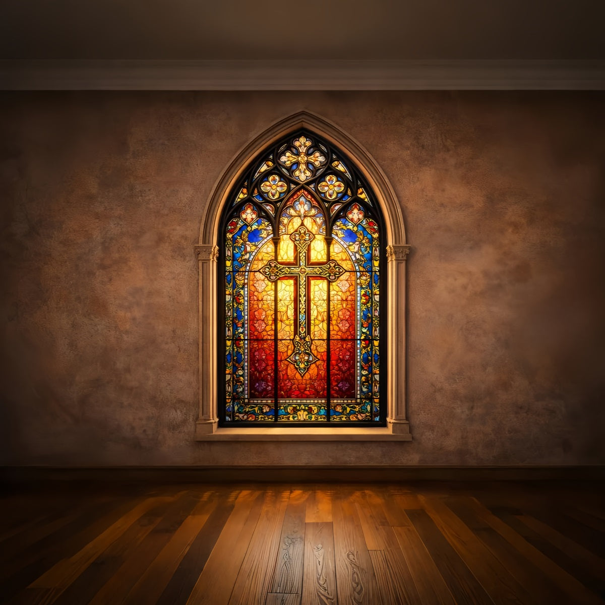 Church Easter Photo Backdrop Ideas Cathedral Stained Glass Cross 10x10 Easter Backdrops LXX61-42