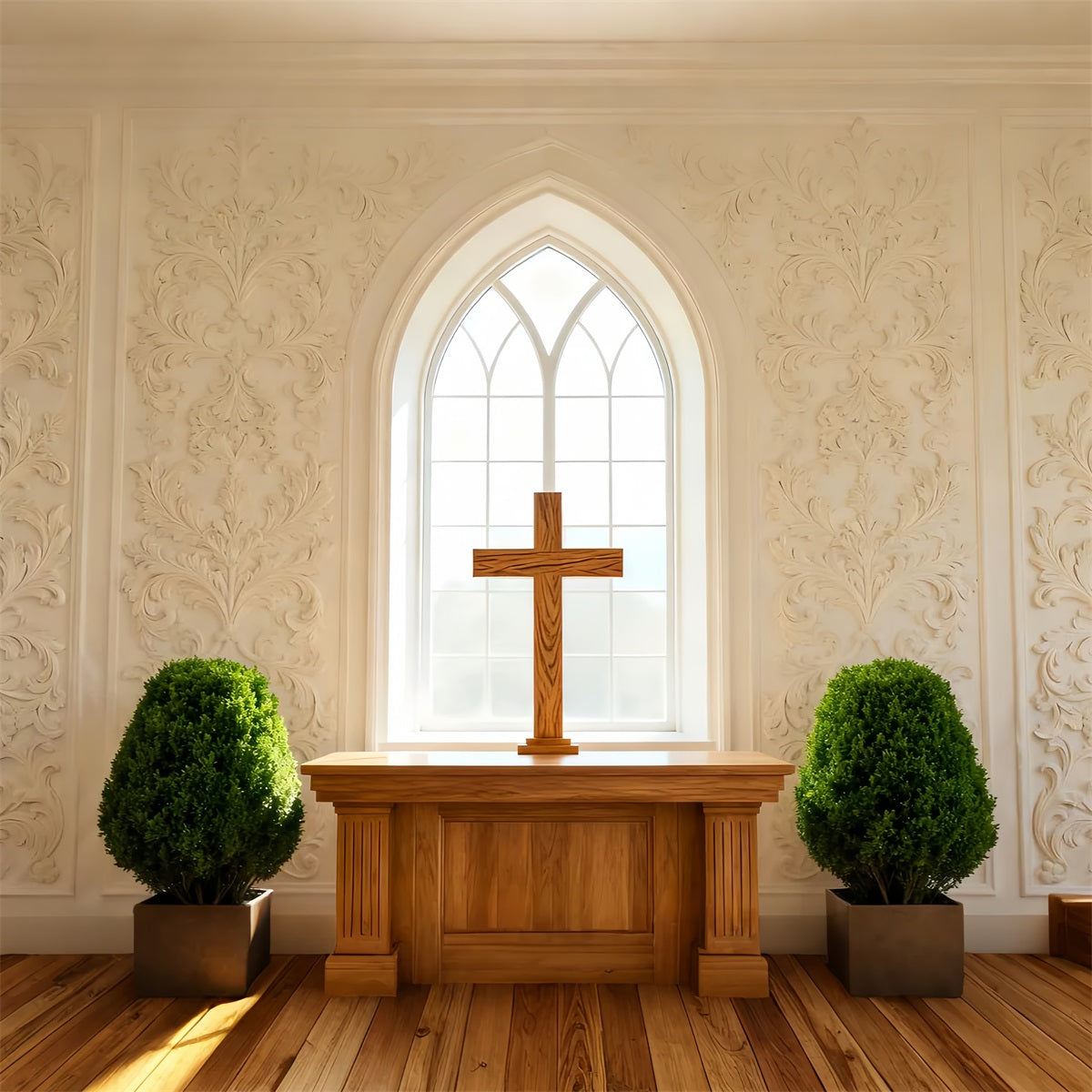 Church Easter Backdrop Classic Altar Cross Arched Window Easter Backdrop 10x10 LXX61-44