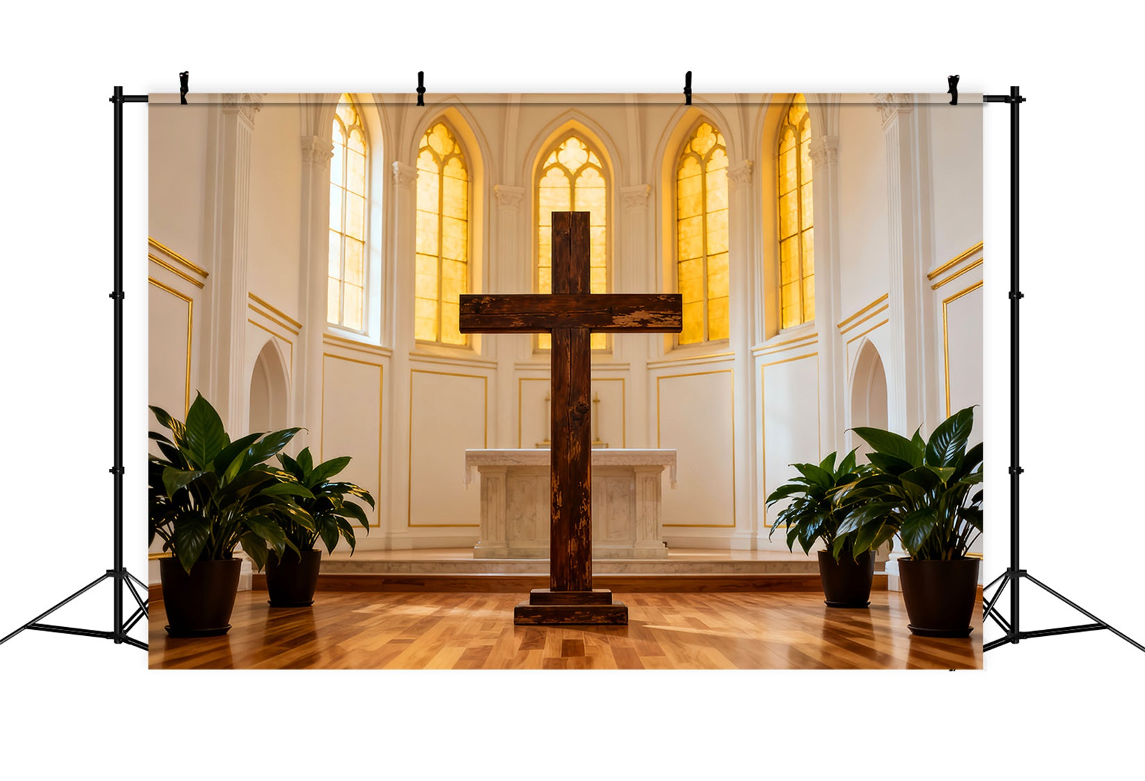 Church Easter Backdrop Golden Cathedral Cross Sanctuary Easter Backdrop 10x10 LXX61-45