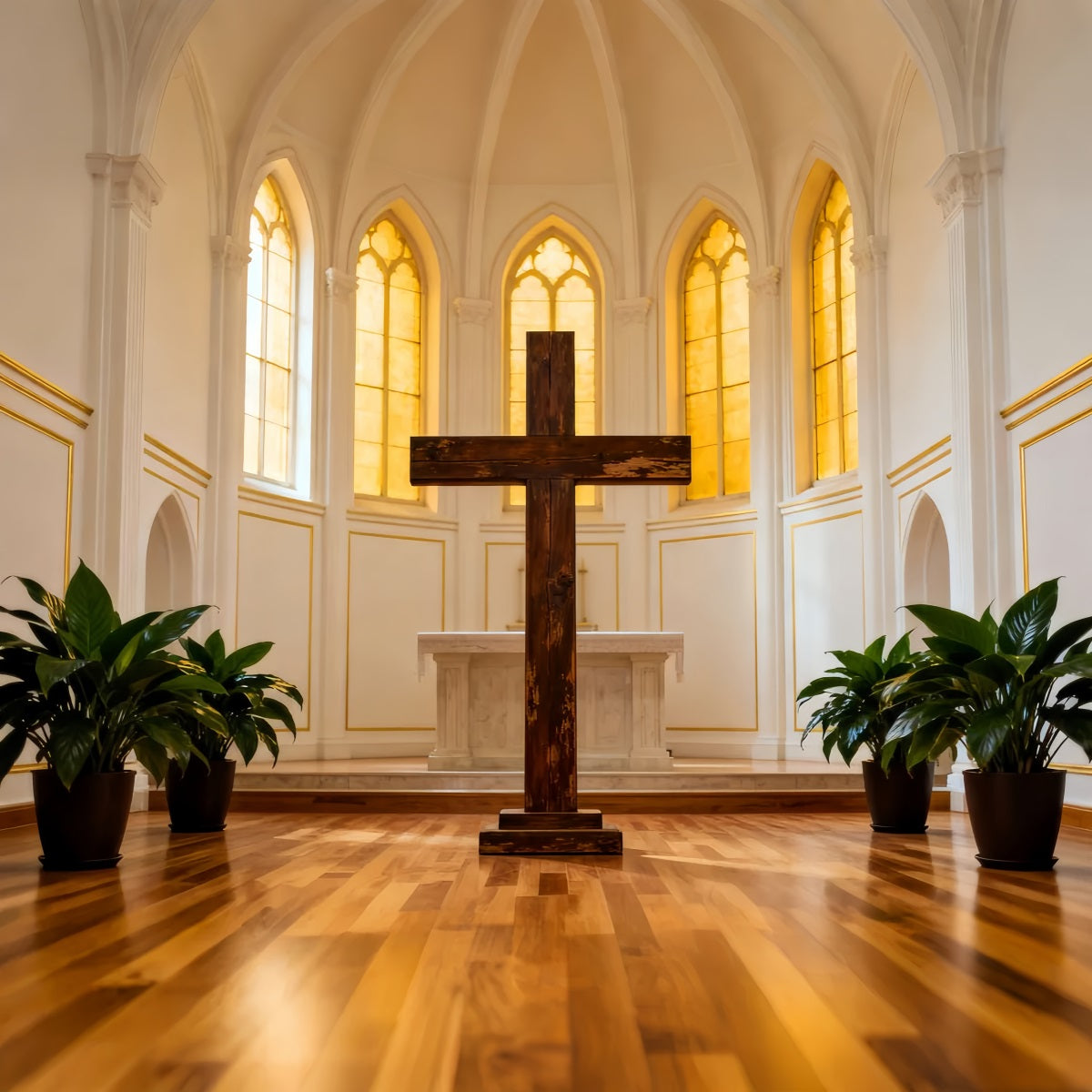 Church Easter Backdrop Golden Cathedral Cross Sanctuary Easter Backdrop 10x10 LXX61-45