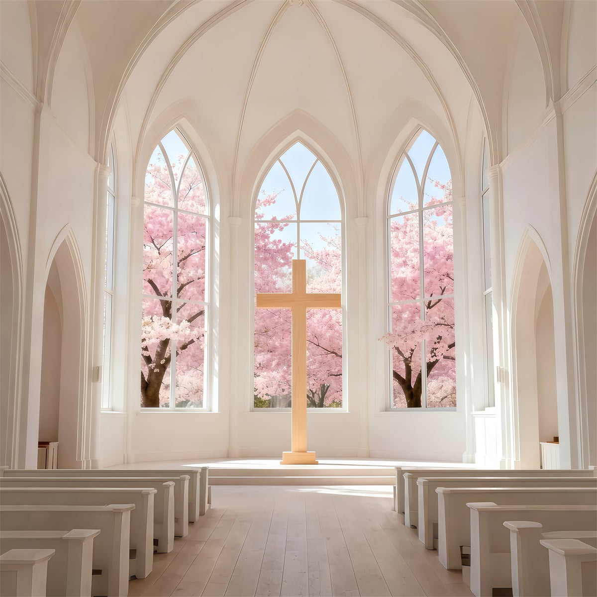 Church Easter Backdrop Cherry Blossom Chapel Cross Easy Easter Backdrops LXX61-46