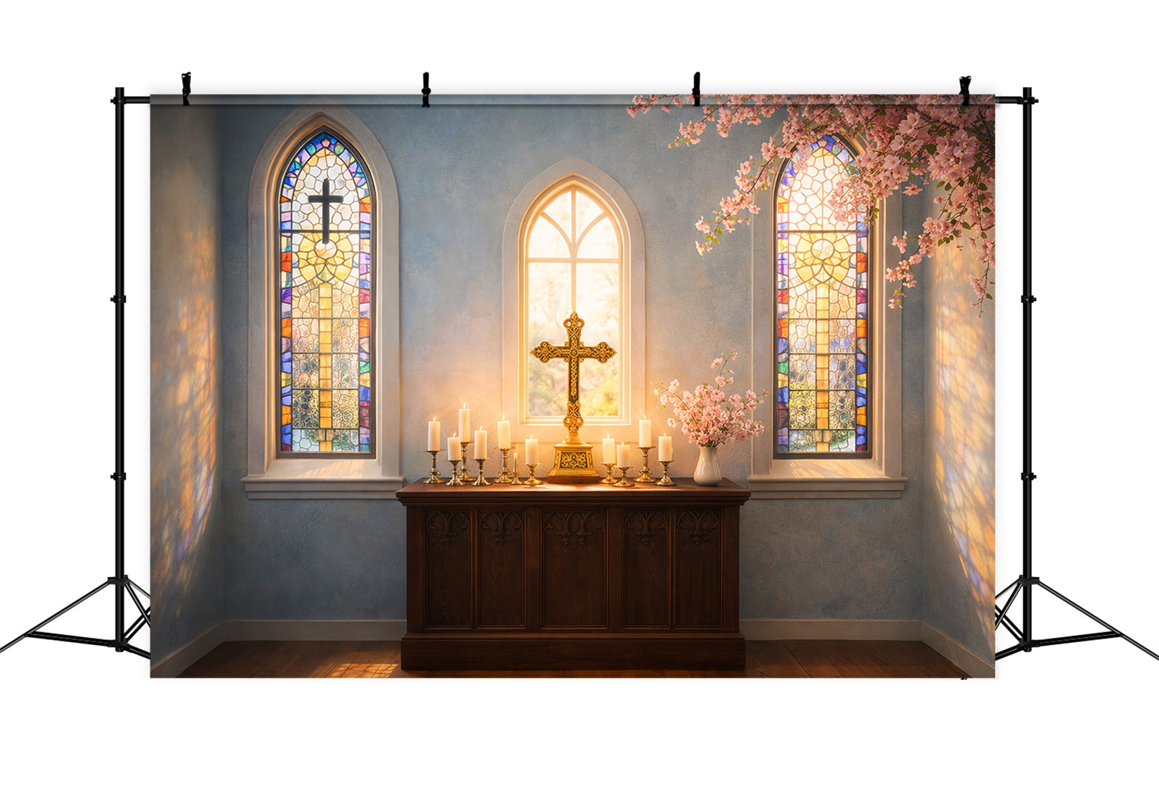 Easter Backdrop Ideas For Church Sunlit Stained Glass Cross Easter Themed Backdrops LXX61-47