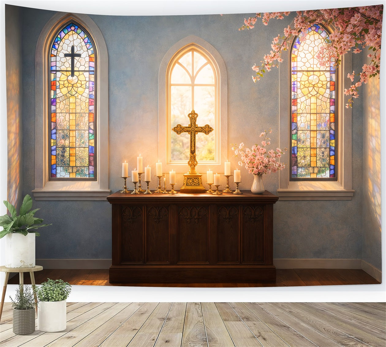 Easter Backdrop Ideas For Church Sunlit Stained Glass Cross Easter Themed Backdrops LXX61-47