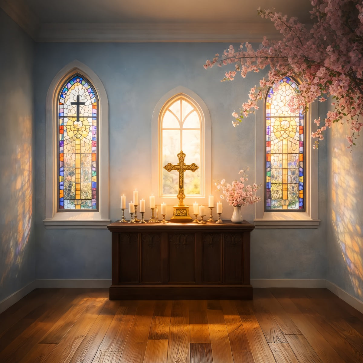 Easter Backdrop Ideas For Church Sunlit Stained Glass Cross Easter Themed Backdrops LXX61-47