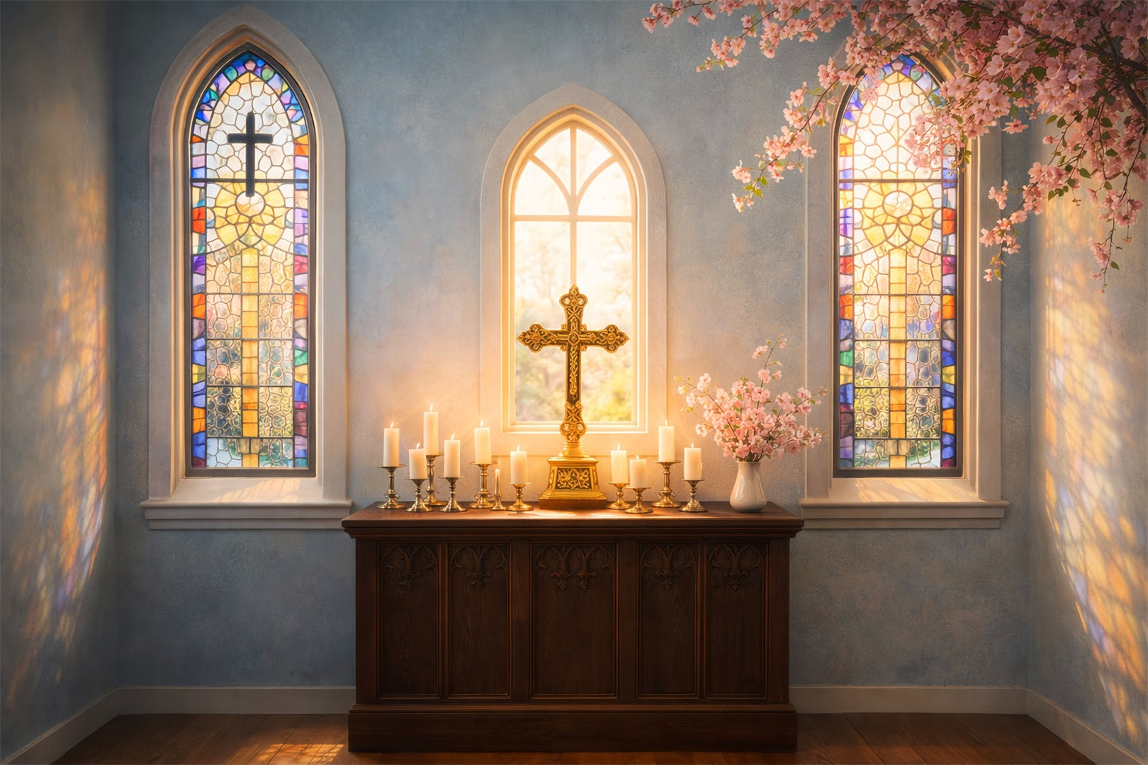 Easter Backdrop Ideas For Church Sunlit Stained Glass Cross Easter Themed Backdrops LXX61-47