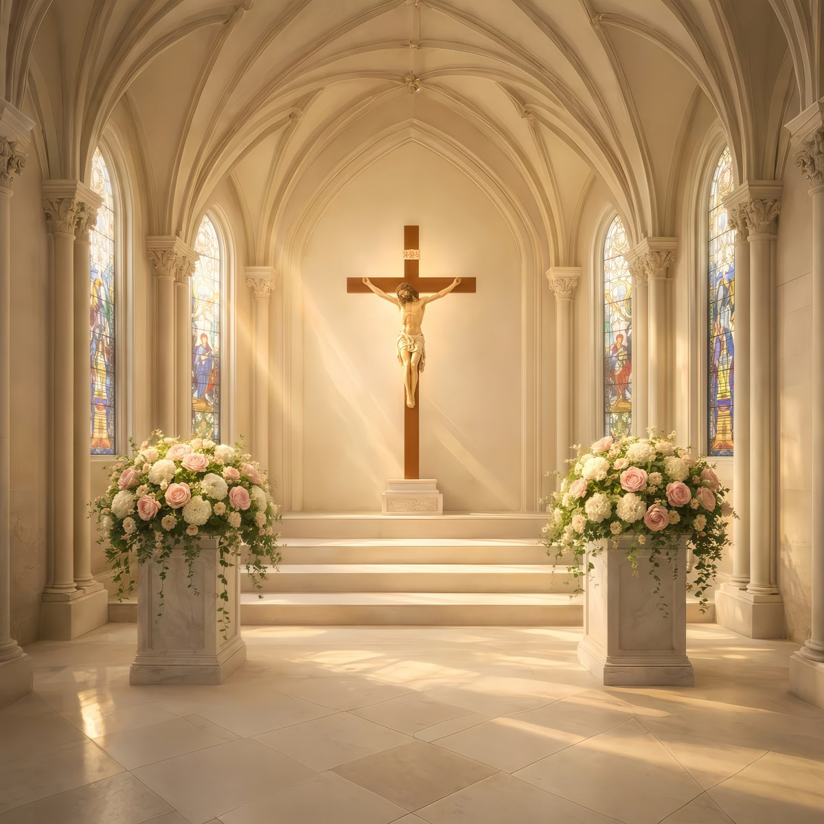 Church Easter Photo Backdrop Ideas Floral Crucifix Cathedral Light Backdrop Ideas For Easter LXX61-48