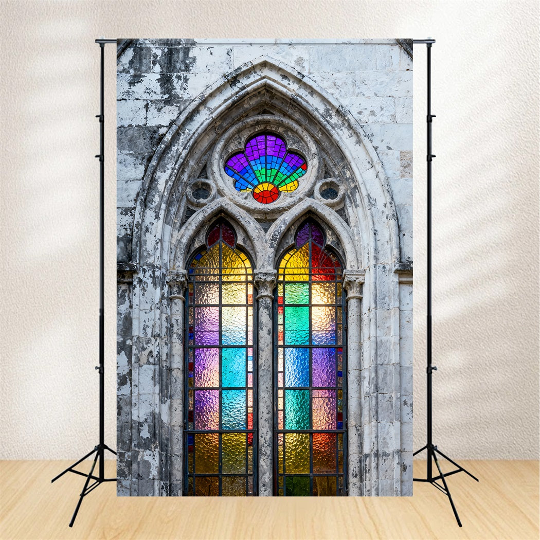 Easter Backdrop Ideas For Church Vintage Stone Church Rainbow Glass Easy Easter Backdrop LXX61-52