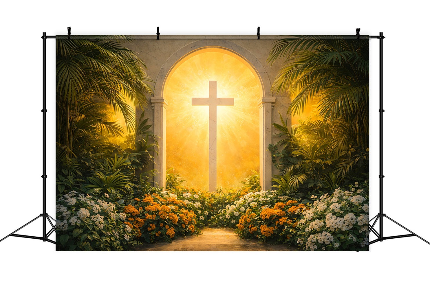 Easter Church Backdrop Ideas Golden Cross Garden Light Portal Easter Backdrop Photos LXX61-53