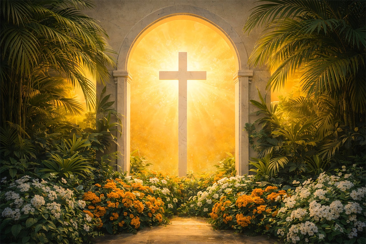 Easter Church Backdrop Ideas Golden Cross Garden Light Portal Easter Backdrop Photos LXX61-53