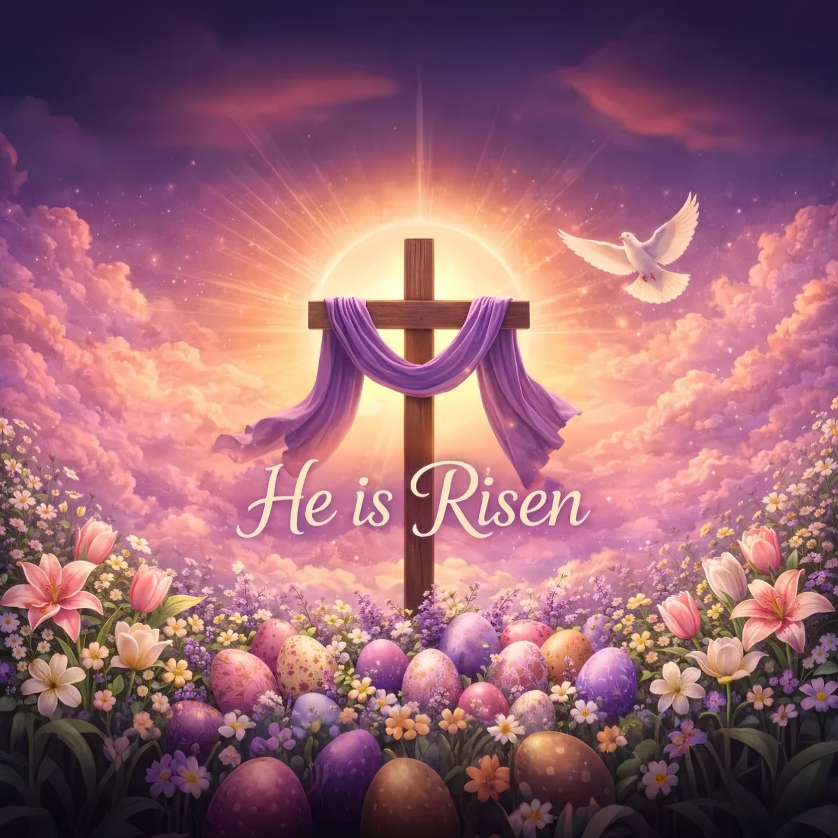Easter Church Backdrops He Is Risen Radiant Cross Easter Photography Backdrop Ideas LXX61-55