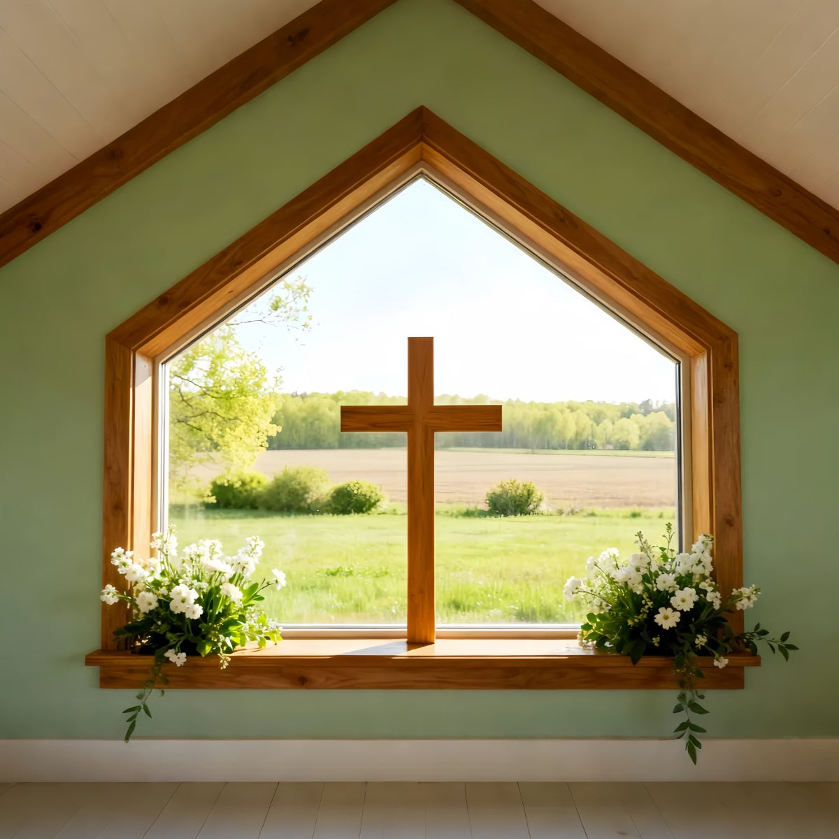 Easter Church Backdrops Sunlit Meadow Window Cross Large Easter Backdrop LXX61-57