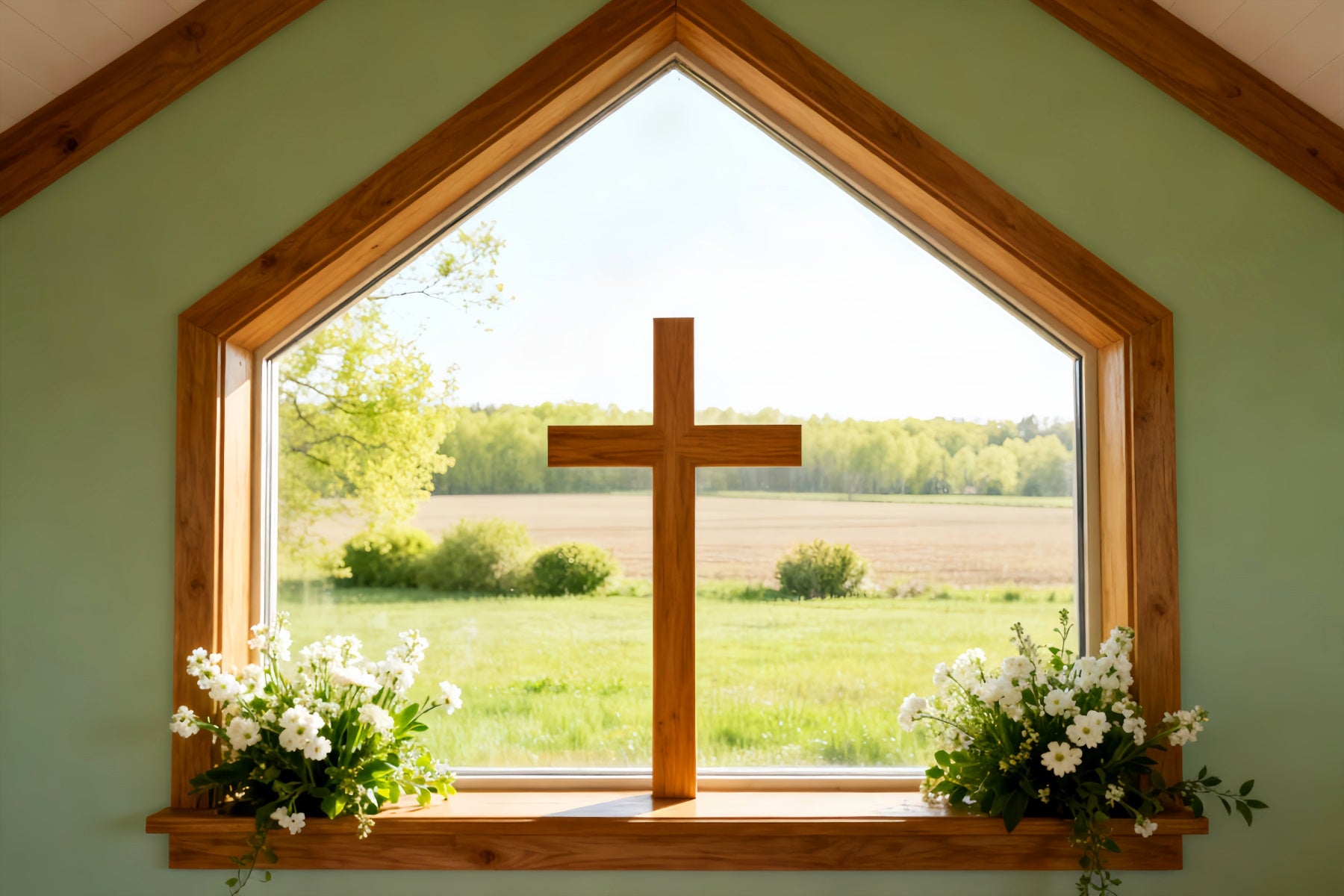 Easter Church Backdrops Sunlit Meadow Window Cross Large Easter Backdrop LXX61-57