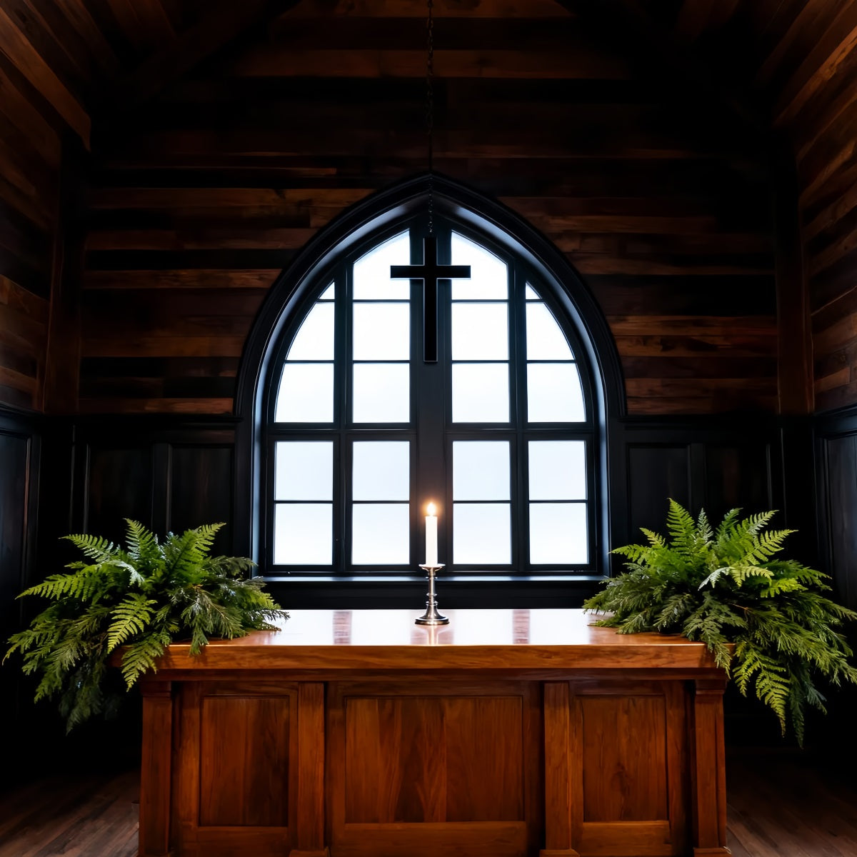 Easter Photo Backdrop Church Rustic Chapel Cross Candlelight Easter Backdrop Backdrops LXX61-59