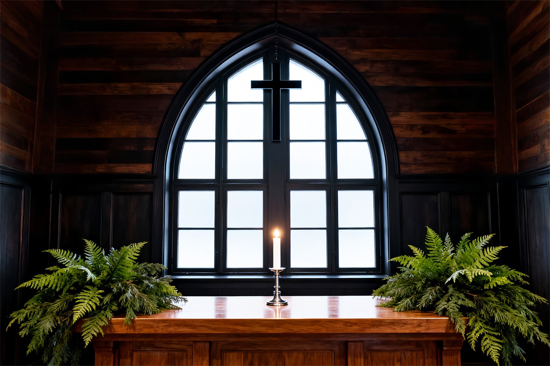 Easter Photo Backdrop Church Rustic Chapel Cross Candlelight Easter Backdrop Backdrops LXX61-59