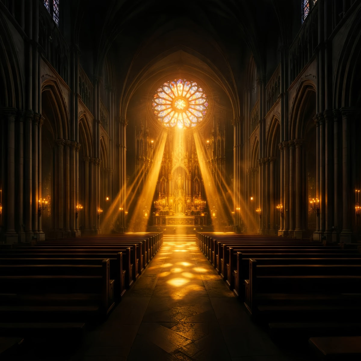 Easter Photo Backdrop Church Golden Cathedral Light Rays Simple Easter Photo Backdrop LXX61-61