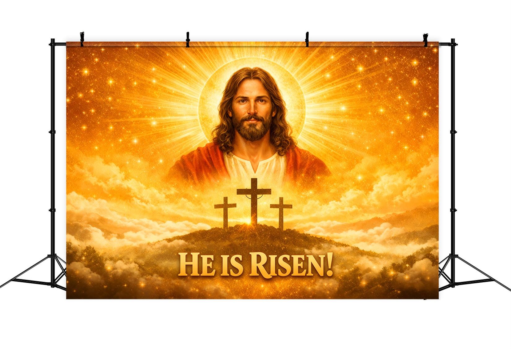 Religious Easter Backdrops Resurrected Christ Golden Glory Easter Backdrop Pictures LXX61-62