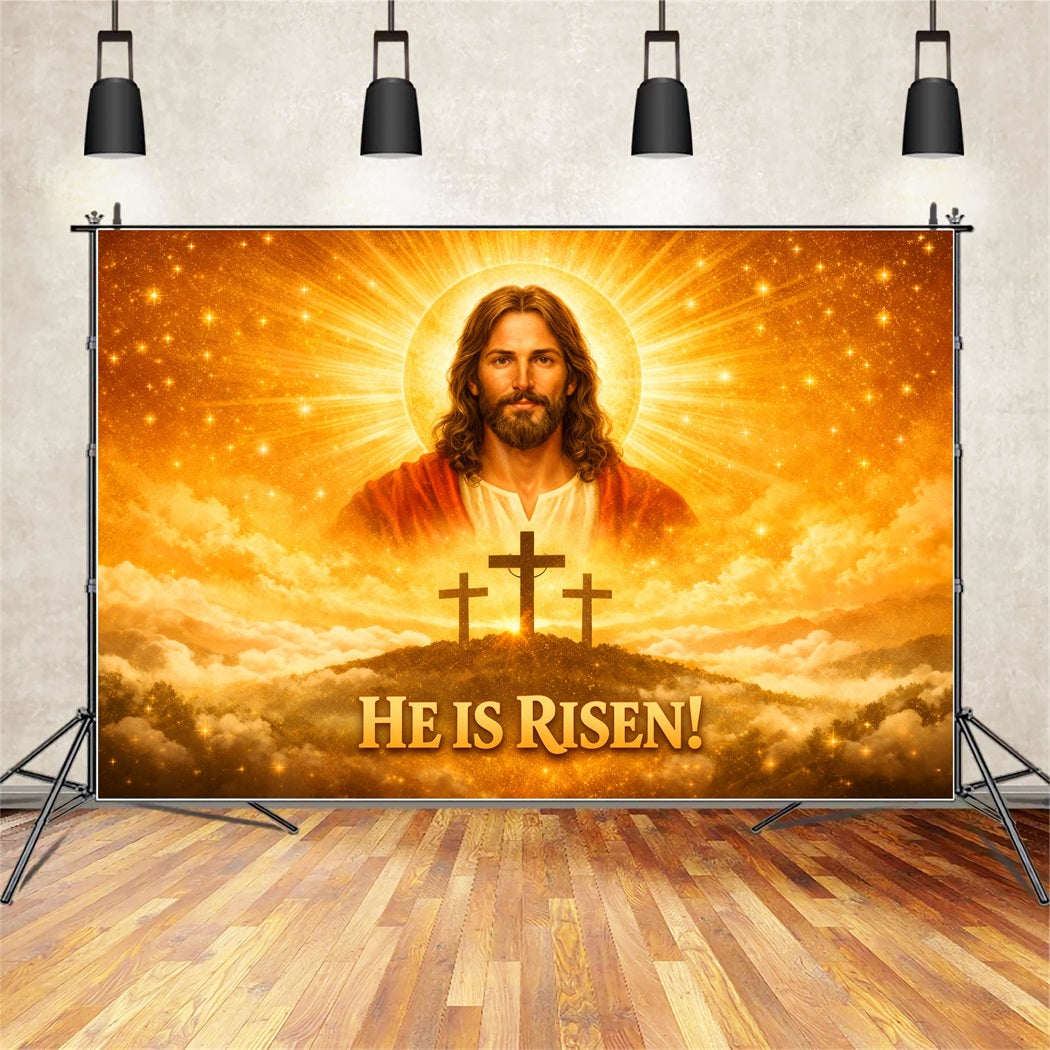 Religious Easter Backdrops Resurrected Christ Golden Glory Easter Backdrop Pictures LXX61-62