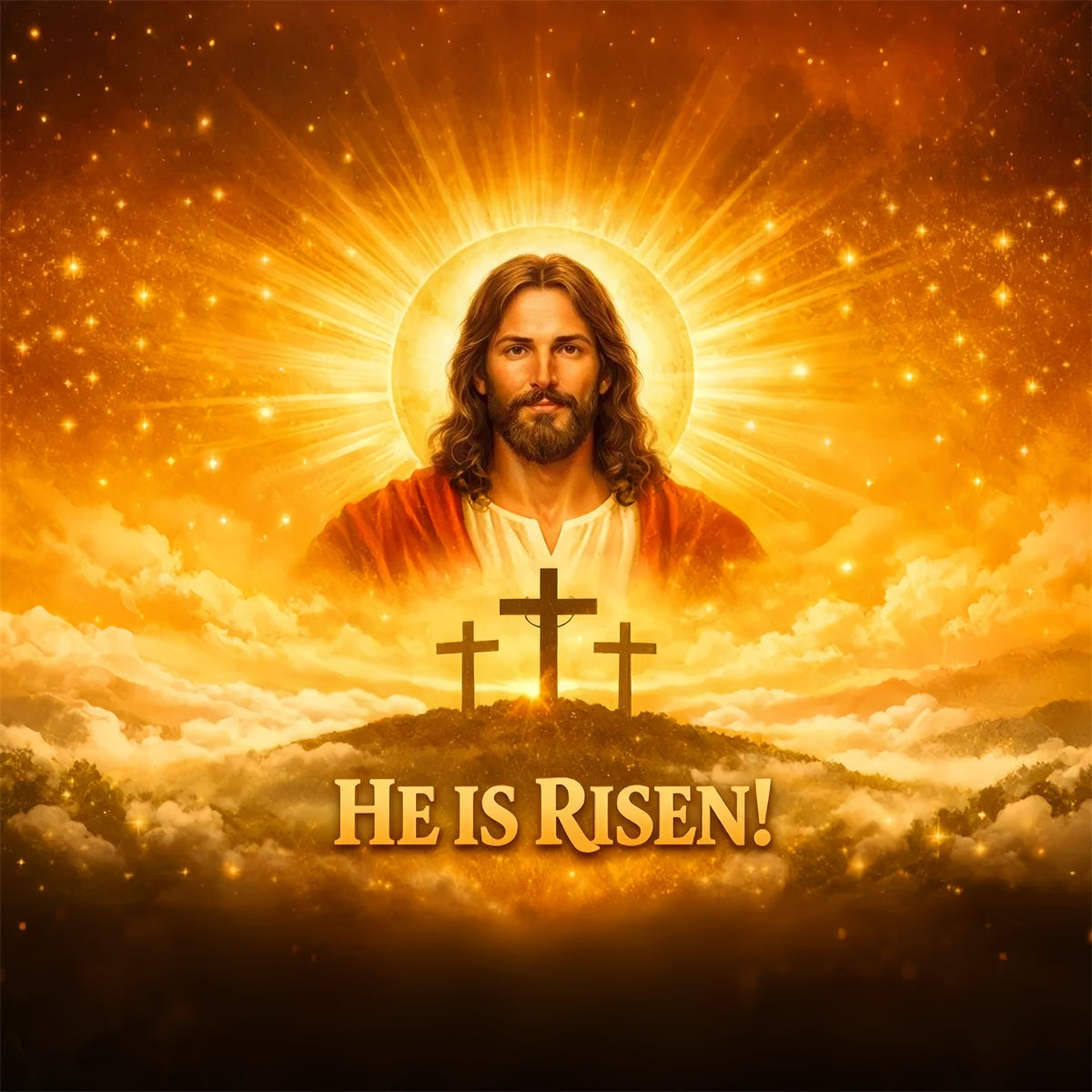 Religious Easter Backdrops Resurrected Christ Golden Glory Easter Backdrop Pictures LXX61-62