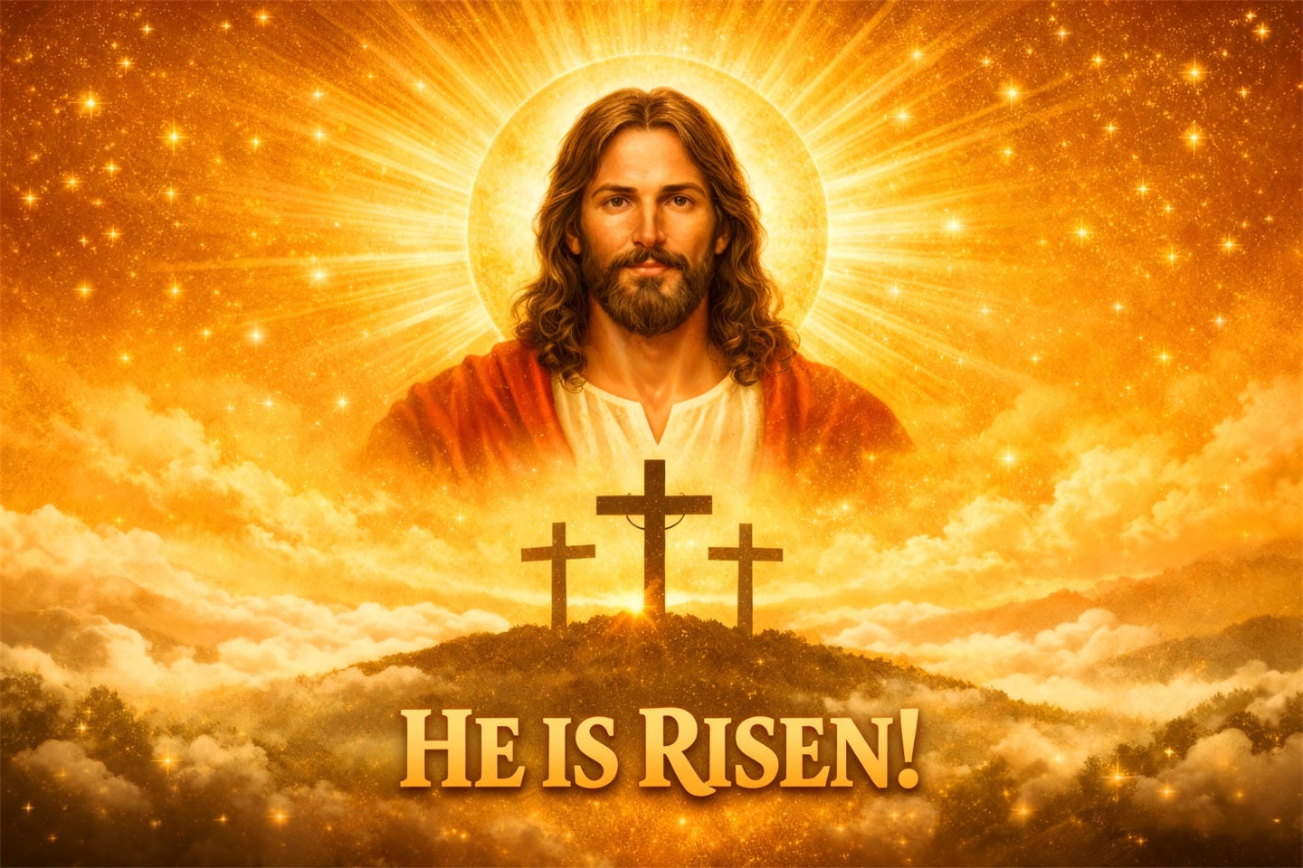 Religious Easter Backdrops Resurrected Christ Golden Glory Easter Backdrop Pictures LXX61-62