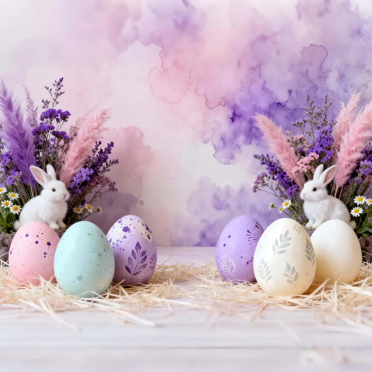 Easter Birthday Backdrop Pastel Bunny Egg Stilllife Easter Party Backdrop LXX61-64