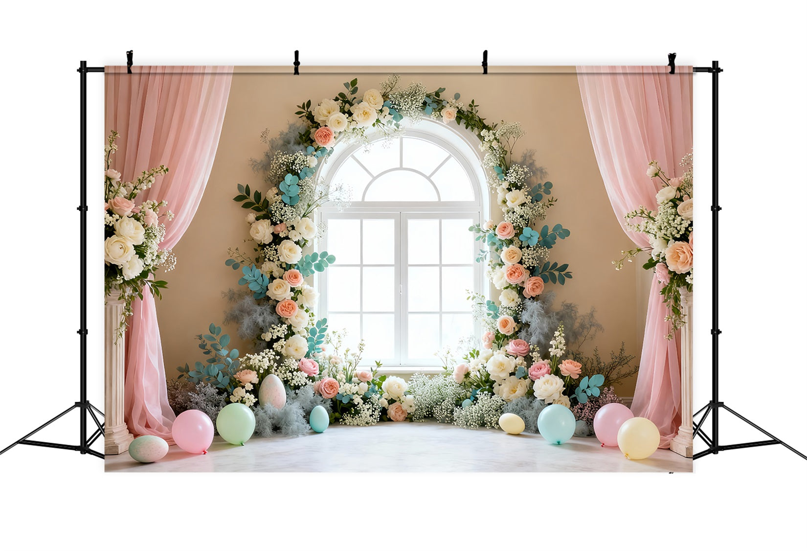 Easter Spring Backdrop Elegant Floral Window Wreath Easter Backdrop Lighting Studio LXX61-68