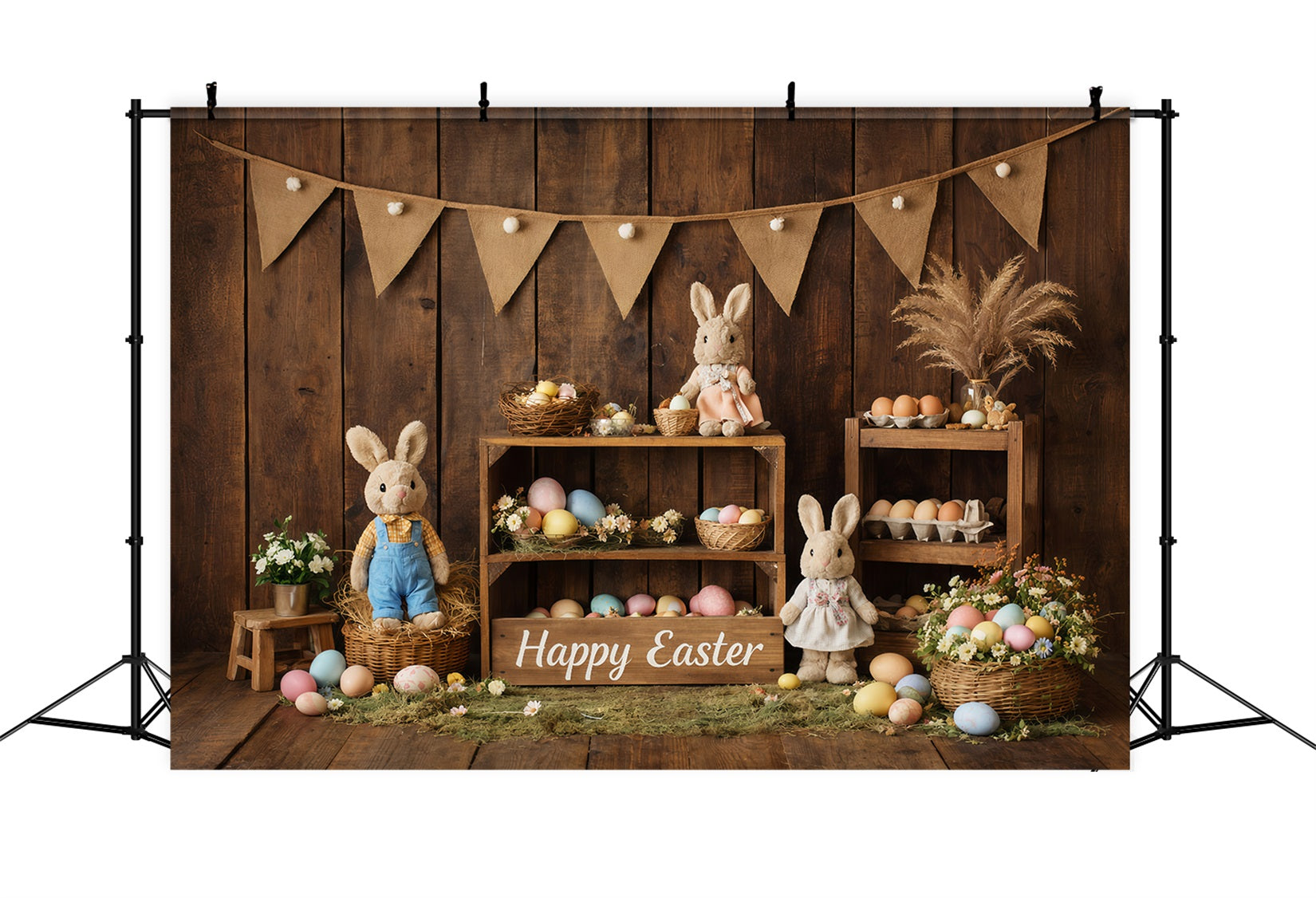 Easter Bunny Backdrops Rustic Wood Farmhouse Eggs Happy Easter Backdrops LXX61-70
