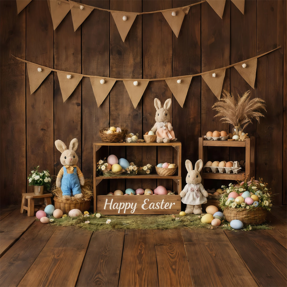 Easter Bunny Backdrops Rustic Wood Farmhouse Eggs Happy Easter Backdrops LXX61-70