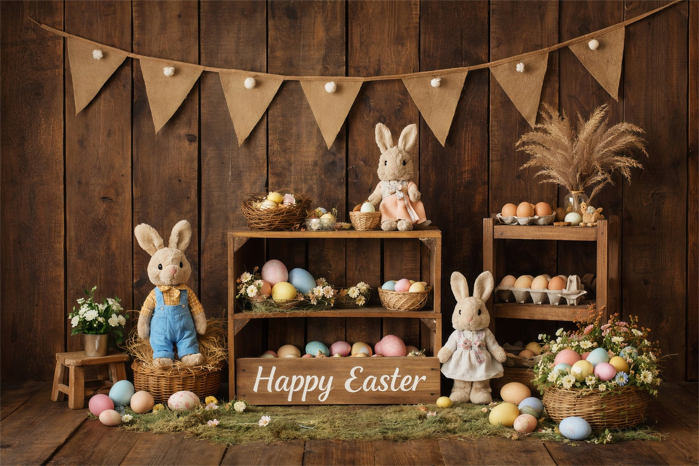 Easter Bunny Backdrops Rustic Wood Farmhouse Eggs Happy Easter Backdrops LXX61-70