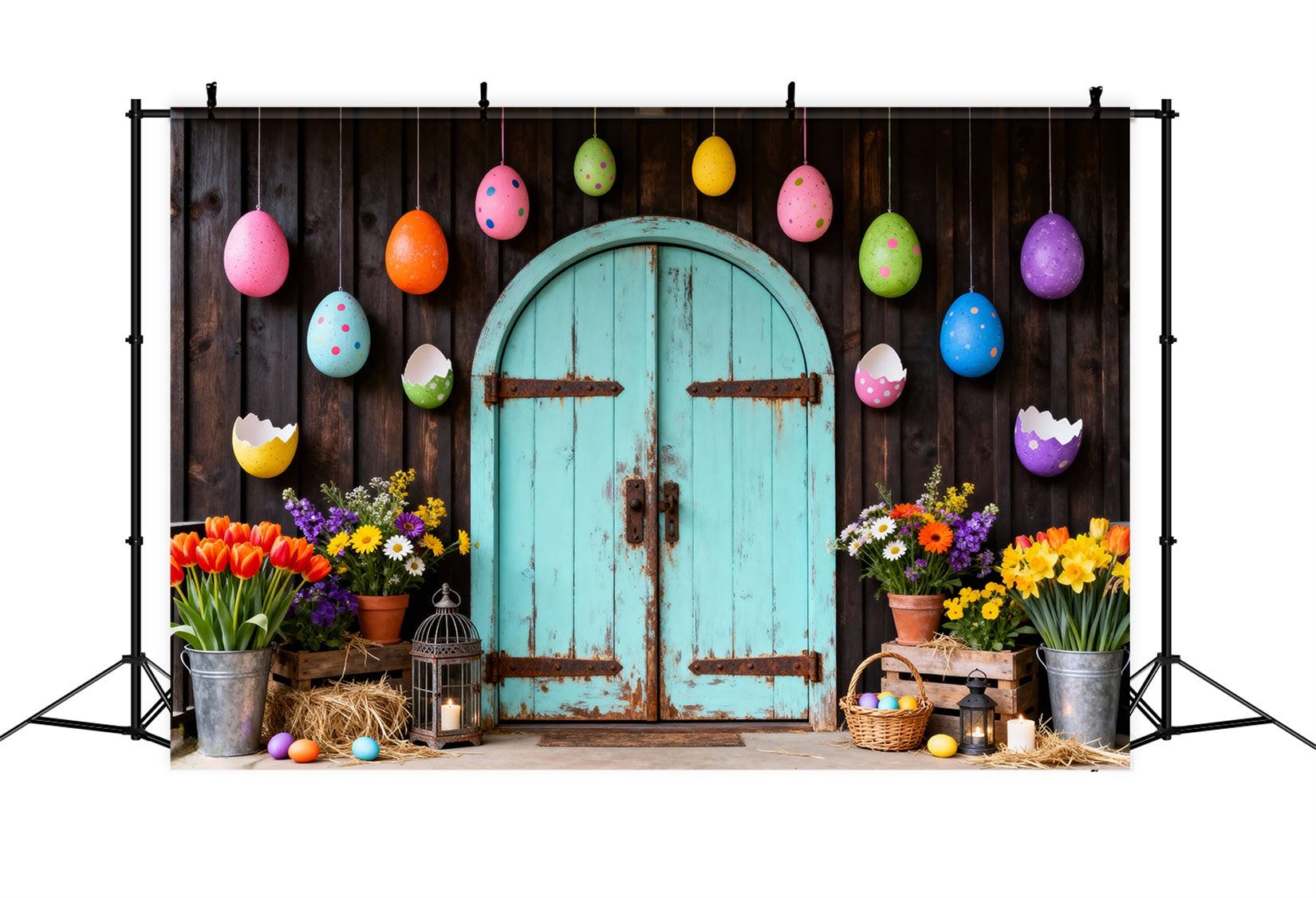 Cute Easter Backdrops Spring Garden Floral Egg Arch Easter 2026 Backdrop LXX61-71