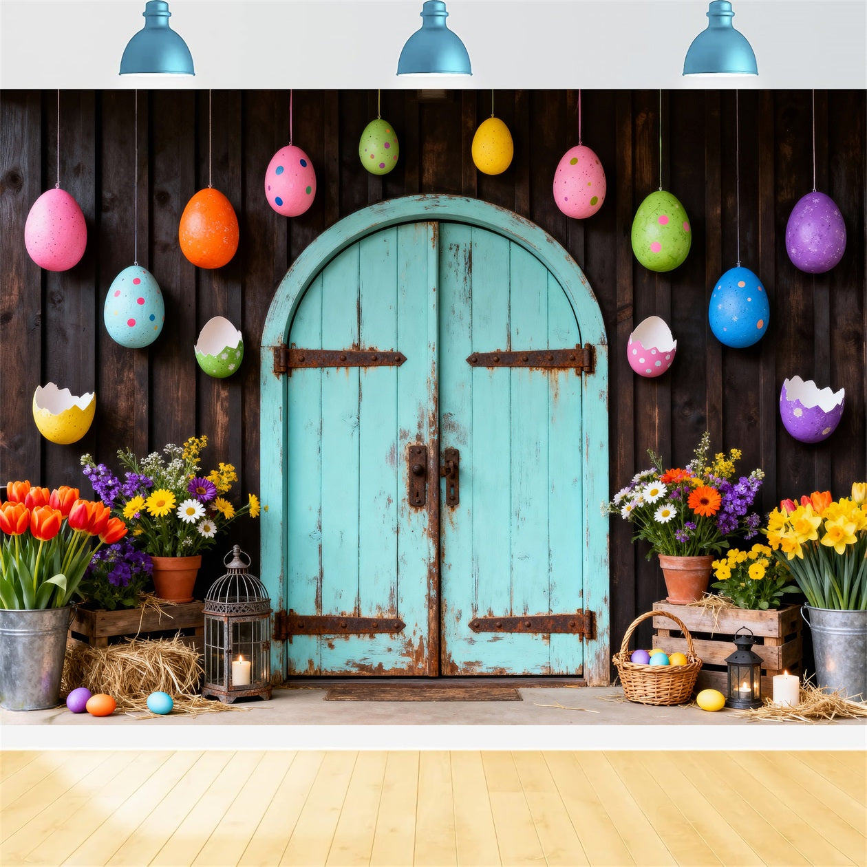 Cute Easter Backdrops Spring Garden Floral Egg Arch Easter 2026 Backdrop LXX61-71