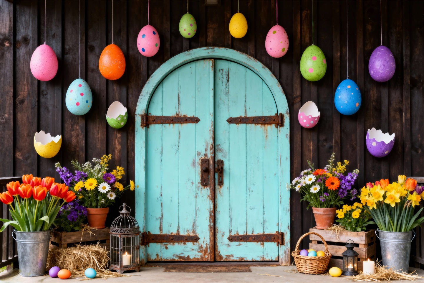 Cute Easter Backdrops Spring Garden Floral Egg Arch Easter 2026 Backdrop LXX61-71