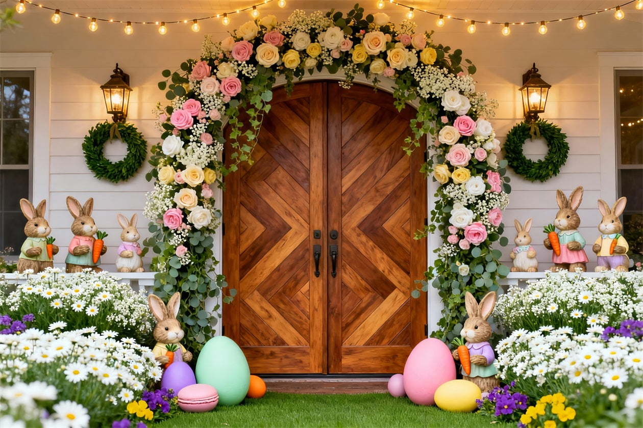 Easter Bunny Backdrops Pastel Floral Window Wreath Easter Backdrops Ideas LXX61-72